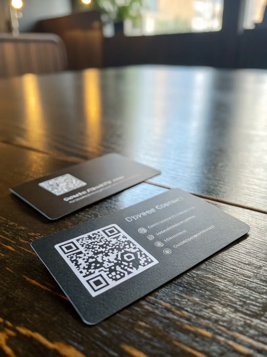 A clean, modern digital business card design displayed on a smartphone, showcasing the ability to easily share contact information via QR code.