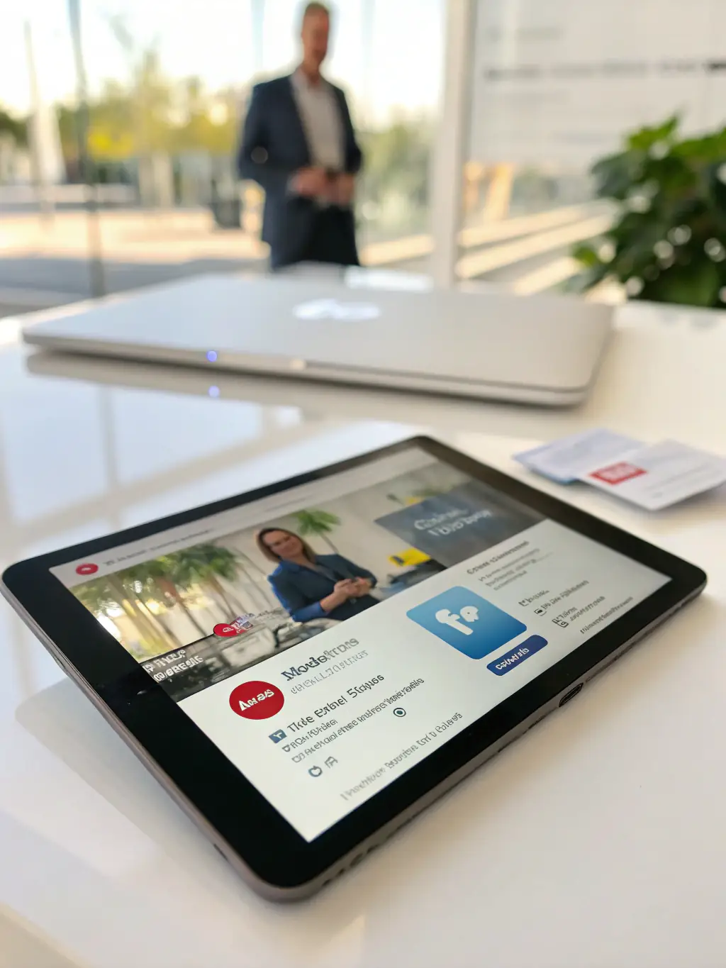 A digital business card displaying a embedded video presentation. The card also includes a gallery of images showcasing the user's work or products.